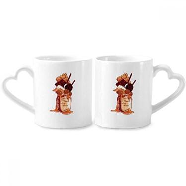 Imagem de Conjunto de canecas de porcelana para casais de chocolate e sorvete, com alça de coração
