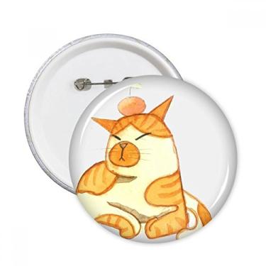 Imagem de Miaoji Pintura Aquarela Gato Laranja Pinos Redondo Emblema Decoração Roupas 5 peças Presente