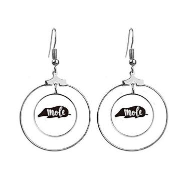 Imagem de Brincos de toupeira em preto e branco com argola pendurada, joia circular