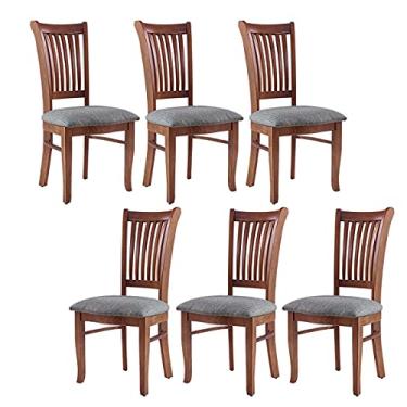 Imagem de Kit 6 Cadeiras de Jantar Estofada 47 x 102 Cm Anthurium Madeira Taeda Linho Cinza L55 - RMI
