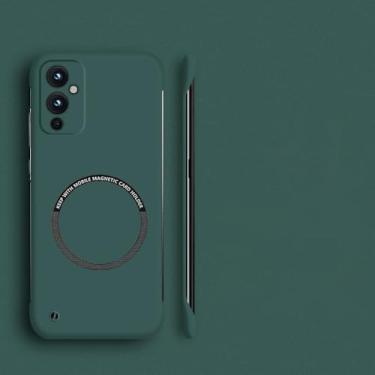 Imagem de Capa de telefone magnética sem moldura para PC rígido para Oneplus 10 Pro 9R 9RT 10R 10T 11 9 8T 7T 8 7 Pro Capa fina fosca, verde escuro, para OnePlus 9R