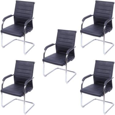 Imagem de Kit 5 Cadeiras para Escritório Interlocutor Esteirinha Florença 3322 Or Design Preto