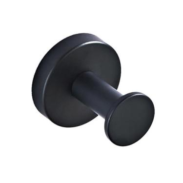 Imagem de Acessório de banho preto fosco, rack de barra de toalha de latão com cabide, suporte de rolo de papel higiênico, gancho de robe, prateleira de secador de cabelo, hardware de banheiro, gancho de robe a