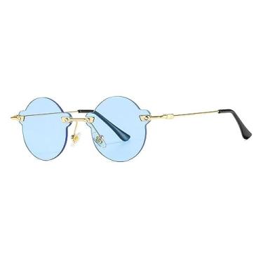 Imagem de Ã“culos de sol redondos sem aro feminino ultraleve metal preto óculos de sol feminino uv400 óculos masculinos, 5, tamanho único