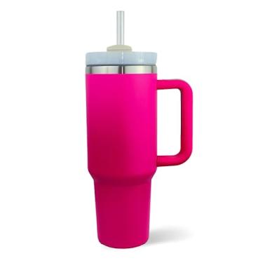 Imagem de SuppCup Copo de 1,2 l com alça e tampa de palha, caneca de viagem reutilizável de aço inoxidável isolada, copo de café gelado para bebidas quentes e frias, copo com alça, Quencher Flowstate H2.0 (rosa)