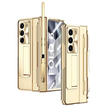 Imagem de DOOTOO Capa para Samsung Galaxy Z Fold 6 com suporte para caneta S e S Pen, proteção de dobradiça de revestimento transparente com protetor de tela e suporte para celular (dourado com suporte para