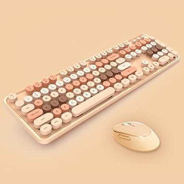Imagem de Combo de teclado e mouse sem fio de tamanho completo de 2,4 G, capa redonda estilo máquina de escrever multicolorida, lindas cores doces, compatível com notebook, PC (104 teclas, chá de leite)