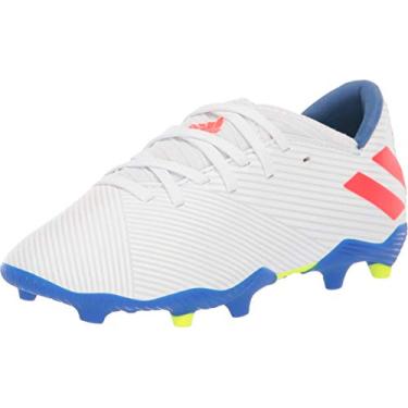 Imagem de adidas Tênis de futebol unissex infantil Nemeziz Messi 19.3 Firm Ground J, Branco/vermelho solar/azul futebol, 17