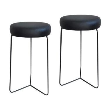 Imagem de Kit 2 Banqueta Banco Aço Média Cozinha Bar Balcão 60cm Preta - MM DECO