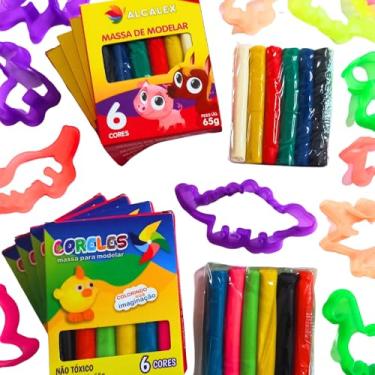 Imagem de Kit 100 Forminhas de Modelar Tematica + 50 Massinhas Coloridas 6 Cores Lembrancinha Infantil