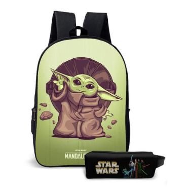 Imagem de Kit Mochila com Estojo Escolar Infantil do Baby Yoda Star Wars Menino 