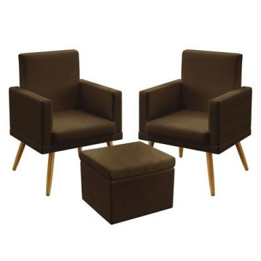Imagem de 2 Poltronas Nina Para Sala de Estar Com Rodapé Com Puff Quasar Sued Ma