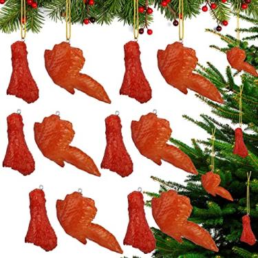 Imagem de 12 peças de asa de perna de frango falso para exibição de enfeite de árvore de Natal modelo de frango frito decorações suspensas de árvore de natal chaveiro de comida falsa de PVC para decorações de festa