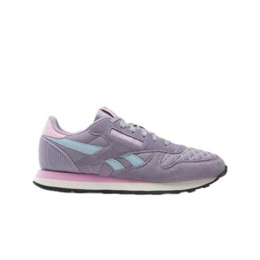 Imagem de Reebok Tênis infantil unissex de couro clássico, Roxo escuro/azul macio/rosa astro, 21