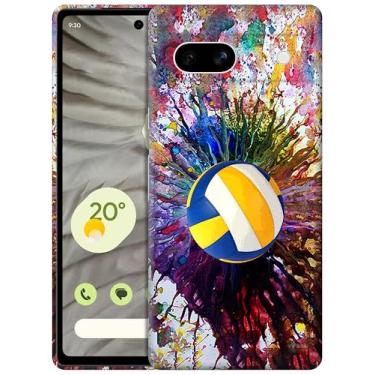 Imagem de GlamCase Capa para Google Pixel 7A 5G, Google Pixel 7A 5G - Design de Voleibol de Cor Vintage Impressa Fina e Elegante Bonito Plástico Rígido Designer Capa Traseira para Celular para Pixel 7A 5G