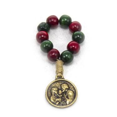 Imagem de Terços lembrança Natalina Sagrada Familia Madeira 8mm Verde Vermelho -