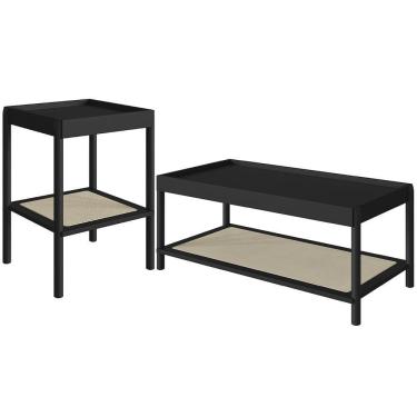 Imagem de Conjunto Mesa De Centro E Mesa Lateral Para Sala Pés Madeira Moss A03 Nero Preto
