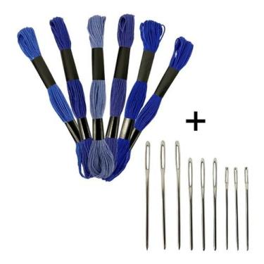 Imagem de Kit 6 Meadas Para Bordado Ponto Cruz + 9 Agulhas De Bordar - Adb