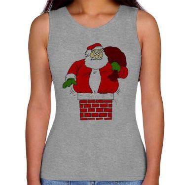 Imagem de Regata Feminina Papai Noel Chaminé - Foca na Moda, Cinza, GG