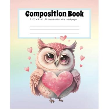 Imagem de Paperback Composition Notebook or Journal with lined pages for girls, teens or ladies | Cute Owl with Hearts | Office, study or school supplies: 80 pages – 40 double sided sheets