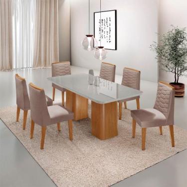 Imagem de Mesa de Jantar Eloise 180cm Tampo MDF Vidro com 6 Cadeiras Eloise Mode