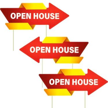 Imagem de Lesnala 3 peças placas de casa aberta dupla face para imóveis, placas de seta de casa aberta com estacas, placas de setas direcionais de venda de propriedade para suprimentos de agentes imobiliários