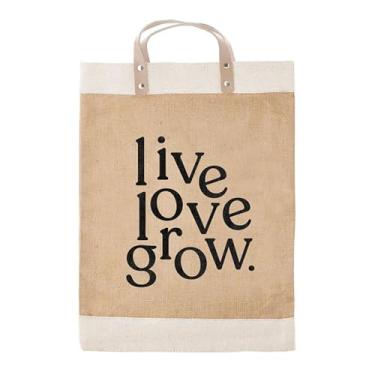 Imagem de Santa Barbara Design Studio Bolsa feminina de juta para compras Farmer's Market com alças de couro genuíno e forro à prova d'água, Live Love Grow, 13" W x 18" H x 8" D, Sacola de juta