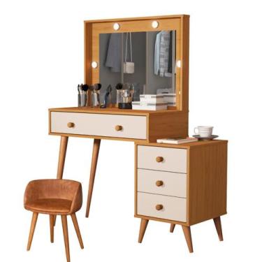 Imagem de Penteadeira com Banqueta material sintético Ágata Espelho Led e Gaveta