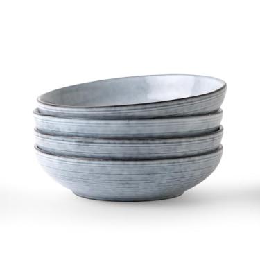 Imagem de famiware Conjunto de 4 tigelas de massa Tempus, tigelas de 1,134 g para cozinha, tigelas profundas de grés, tigelas seguras para lava-louças e micro-ondas para cereal, salada, sopa, sobremesa, etc. -