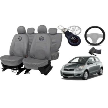Imagem de Kit capa couro cinza Yaris + capa volante antiderrapante - ferro tech 