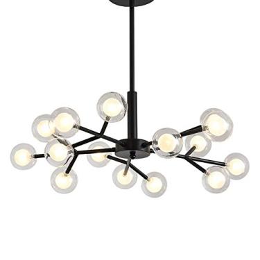 Imagem de ZZZYZ Moderno 15 - luzes vaga-lume Sputnik candeeiro suspenso vintage preto metal durante a luz esférica vidro Plafon LED teto para cozinha sala de jantar da ilha pia bar - preto 15 cabeças