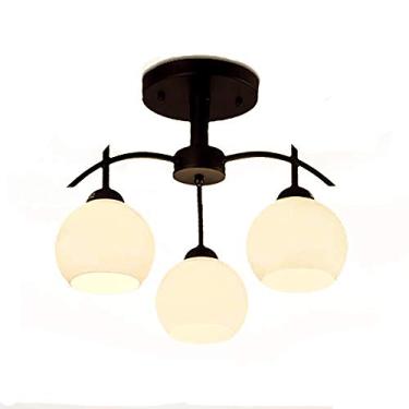 Imagem de ZZZYZ Moderno Sputnik candeeiro suspenso < - luzes montagem semi-lavagem preto montagem semi-lavagem Plafon LED teto com redondo opalino vidro sombra Plafon LED teto para quarto - preto 3 cabeças