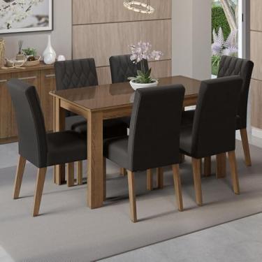 Imagem de Conjunto Sala de Jantar Mesa Tampo de Vidro 6 Cadeiras Rustic/oxford Odara Madesa