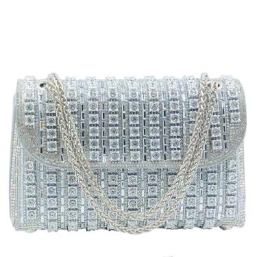 Imagem de Boutique De FGG Bolsa clutch de strass com diamantes prateados brilhantes bolsas de noite e embreagens para festa de casamento cristal clutch mini, Prata, Mini
