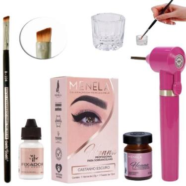 Imagem de Kit Sobrancelha Henna Menela Pincel Macrilan Mixer Misturador Pigmento