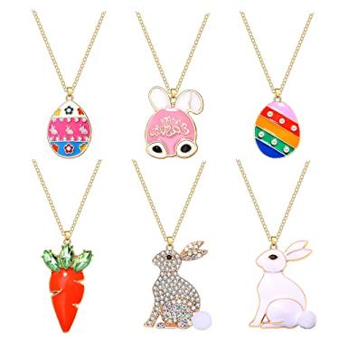 Imagem de YAHPERN 6PCS Easter Necklaces for Women Enamel Egg Bunny Pendant Necklaces Rhinestone Carrot Rabbit Long Necklace Set Easter Theme Jewelry Gift (Style1 1-6 PCS)
