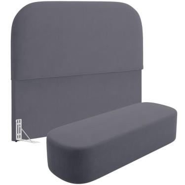 Imagem de Cabeceira Cama Box Casal 140cm Lanna Com Puff Recamier Doha W01 Suede Cinza - Lyam Decor