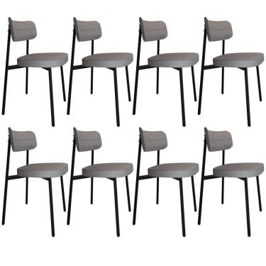 Imagem de Kit 08 Cadeiras Estofada Para Sala De Jantar Astrid Preto C01 Linho Cinza - Lyam Decor
