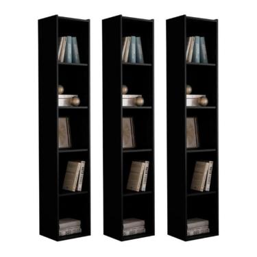 Imagem de Estante Livreiro Com Prateleiras Janaína Kit 3 Unid Preto