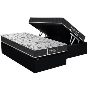 Imagem de Conjunto Box Baú Solteiro: Colchão Molas Probel Prolastic ProDormir Sleep + Base CRC Suede Black (88x188)