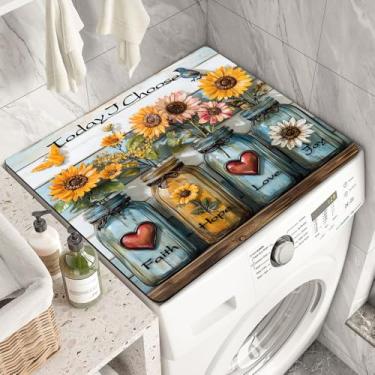 Imagem de Leniutor Capas de lavadora e secadora de flores para a parte superior, tapete protetor de bancada antiderrapante à prova de poeira para lavanderia e cozinha (vaso, 59,9 cm x 50 cm)