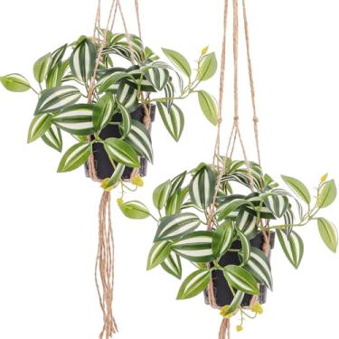 Imagem de Kepfire Pacote com 2 plantas falsas penduradas com vaso vegetal artificial natural com folhas de hera para jardim, quintal, sala de estar, casamento, decoração interna e externa
