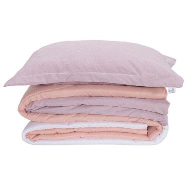 Imagem de Kit Edredom Solteiro Dupla Face Colorful Linho E Hipercal 400 Fios 5 Peças - Rosa