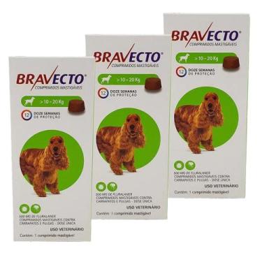 Imagem de Antipulgas Bravecto Cães 10 A 20kg 500mg - Kit com 3 Unidades - Envio 