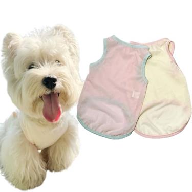 Imagem de 2 peças de camisas refrescantes para cães pequenos, colete para cães sem mangas, camiseta regata leve e respirável de verão para cães, gatos, roupas para animais de estimação (rosa, amarelo, tamanho
