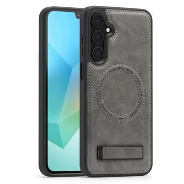 Imagem de Lunivop Capa de couro para Samsung Galaxy A16 5G 2025 [compatível com carregamento sem fio Magsafe] Capa magnética Funda para A16 de 6,7 polegadas robusta melhor capa de telefone cinza