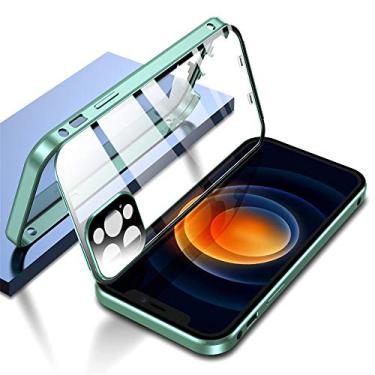 Imagem de KMXDD Capa com trava de segurança dupla para iPhone 11 Pro Max com protetor de lente de câmera protetor de tela integrado de vidro dupla face 360 moldura de metal de corpo inteiro capa transparente (11ProMAX, verde)