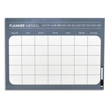 Imagem de Painel Calendário Mês Planejamento 40x55cm, Quadro Branco Planner, Meta, Magnético, Branco, Cinza - Geguton