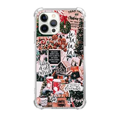 Imagem de Capa de colagem de férias de Natal de inverno para iPhone 14 Pro Max, capa com padrão de árvore e biscoito de gengibre de Natal com estética retrô para meninas e homens, capa amortecedora de TPU moderna exclusiva para iPhone 14 Pro Max