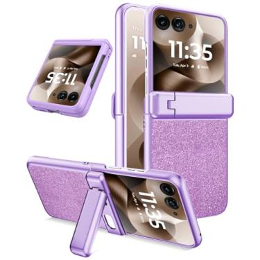 Imagem de NINKI Capa para Motorola Razr 2025 com glitter com suporte e protetor de tela, capa protetora brilhante de couro PU para Moto Razr 60/50 2025 e 2024 com suporte - roxo